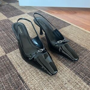 Ann Taylor Buckle Strap Patent Slingback Pumps